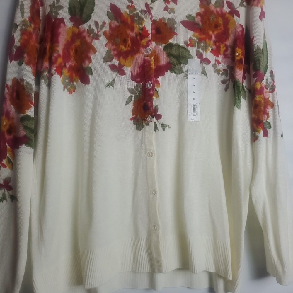 Croft & Barrow Floral Women's Sweater -  with Red and Green Accents